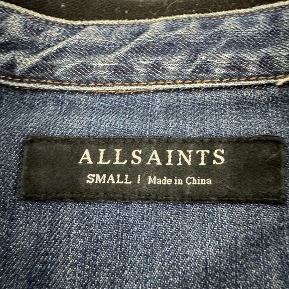 All Saints Mens Size S Canton Long Sleeve Heavy Denim Shirt Pearl Snap Western - Picture 2 of 9